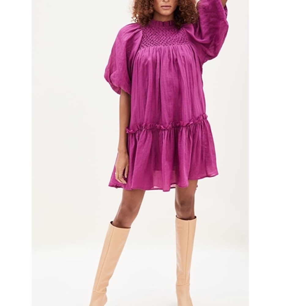 Sea New York Geneva Dress Size Large Ruffle Purple Puff Sleeve Lightweight
